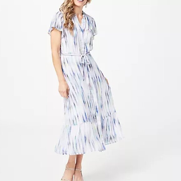 Side Stitch Dresses & Skirts - Side Stitch Pastel Watercolor Button Front Belted Maxi Dress size XL
